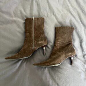 Vintage Diba brown suede-feel pointed-toe stiletto ankle boots 8.5M